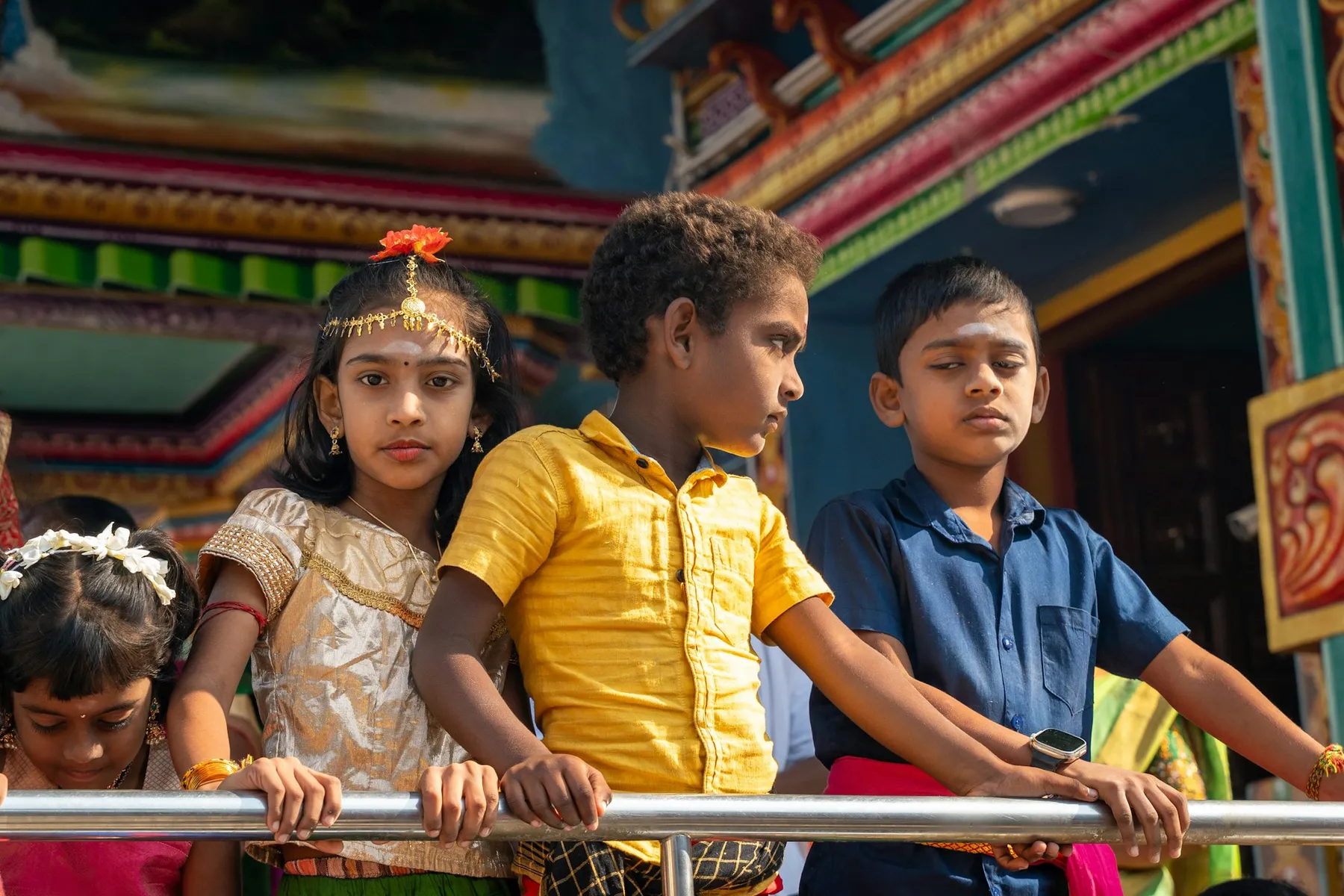 Children in traditional dress at a Sri Lankan temple